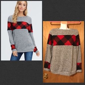 Buffalo plaid striped crew